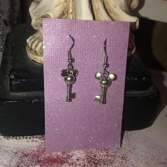 Adorable Mickey Mouse Faux Silver Key Earrings - Picture 3 of 5